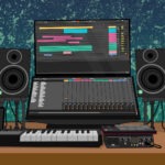 An illustration of an audio setup for a home studio