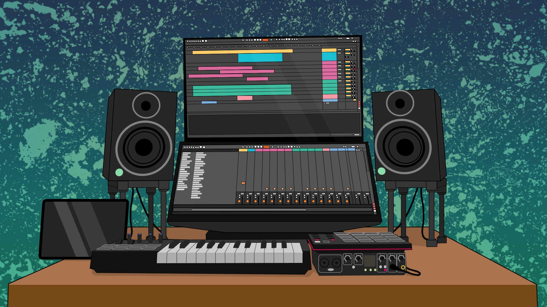 An illustration of an audio setup for a home studio