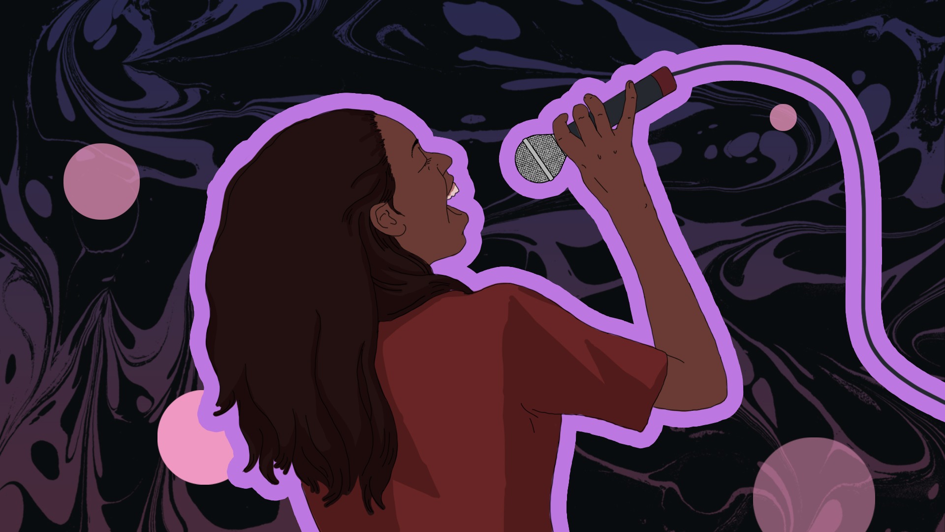 A woman is illustrated singing
