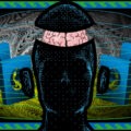 Illustration of the relationship between music and the brain for a series on auditory illusions.